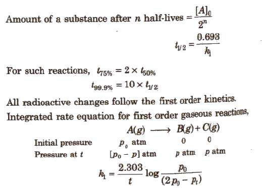 Integrated Rate Equation for First Order Reactions