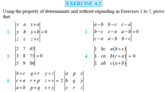 property of determinants and without expanding in Exercises