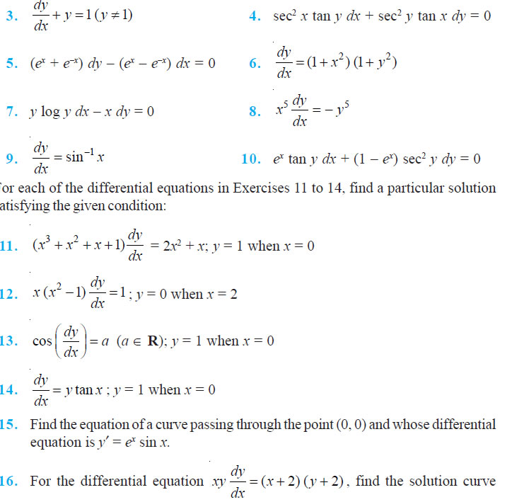 Differential Equations Class 12 Ncert Solutions