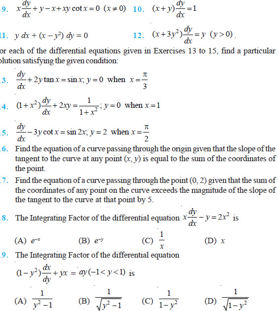Differential Equations Class 12 Ncert Solutions