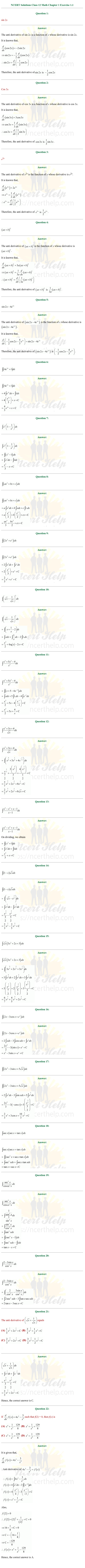 ex.7.1 Class 12 Math Chapter 7 ncert solutions