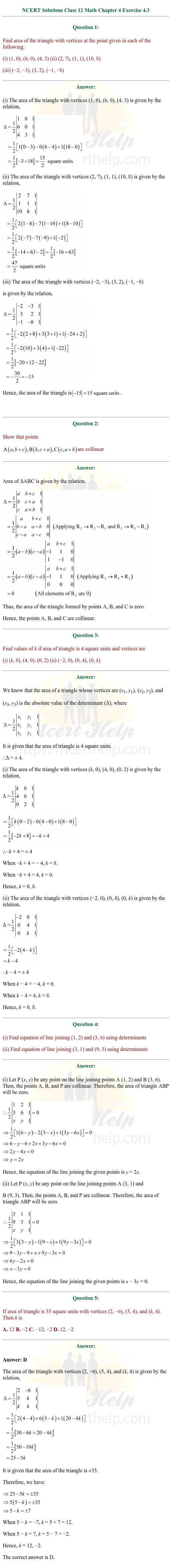 ex.4.3 Class 12 Math Chapter 4 ncert solutions