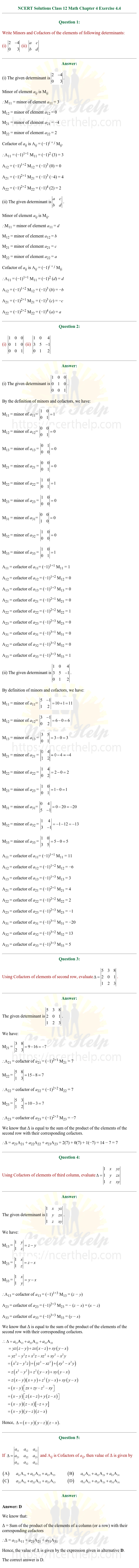 ex.4.4 Class 12 Math Chapter 4 ncert solutions