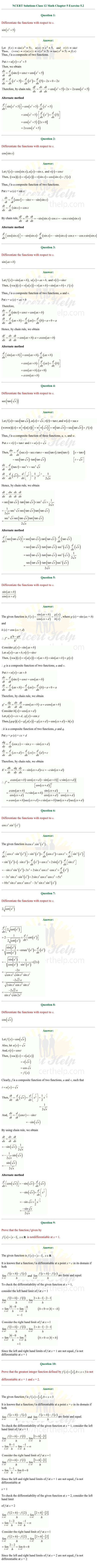 ex.5.2 Class 12 Math Chapter 5 ncert solutions