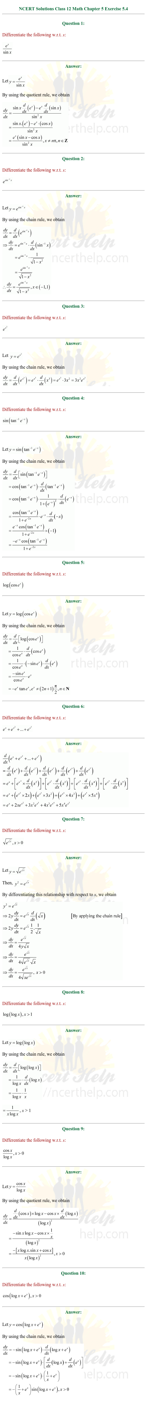 ex.5.4 Class 12 Math Chapter 5 ncert solutions